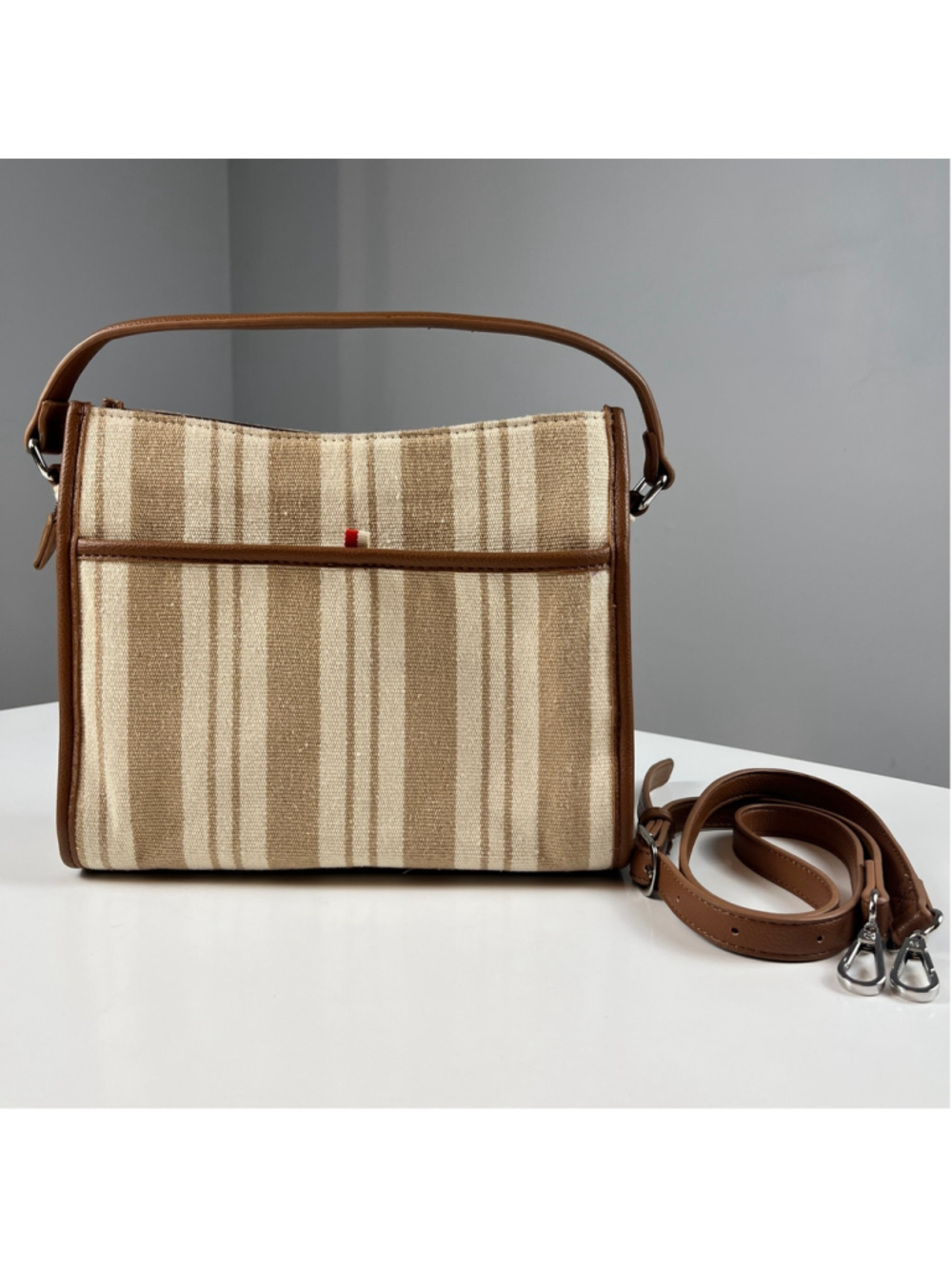Colab Camilla Striped Beige & Brown Handbag